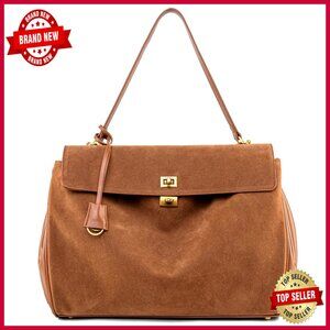 Large Suede Leather Tote Shoulder Bag Satchel Purse for Travel Work